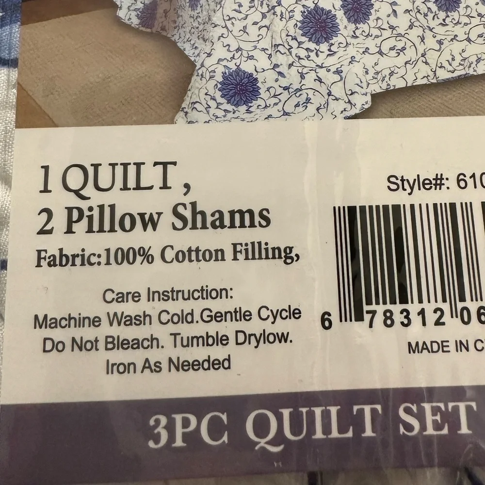 Hotel at home Queen 3pc Quilt set Blue floral print